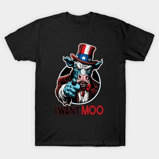 I Want Moo - Patriotic American Pride Cow T-Shirt by RailoImage